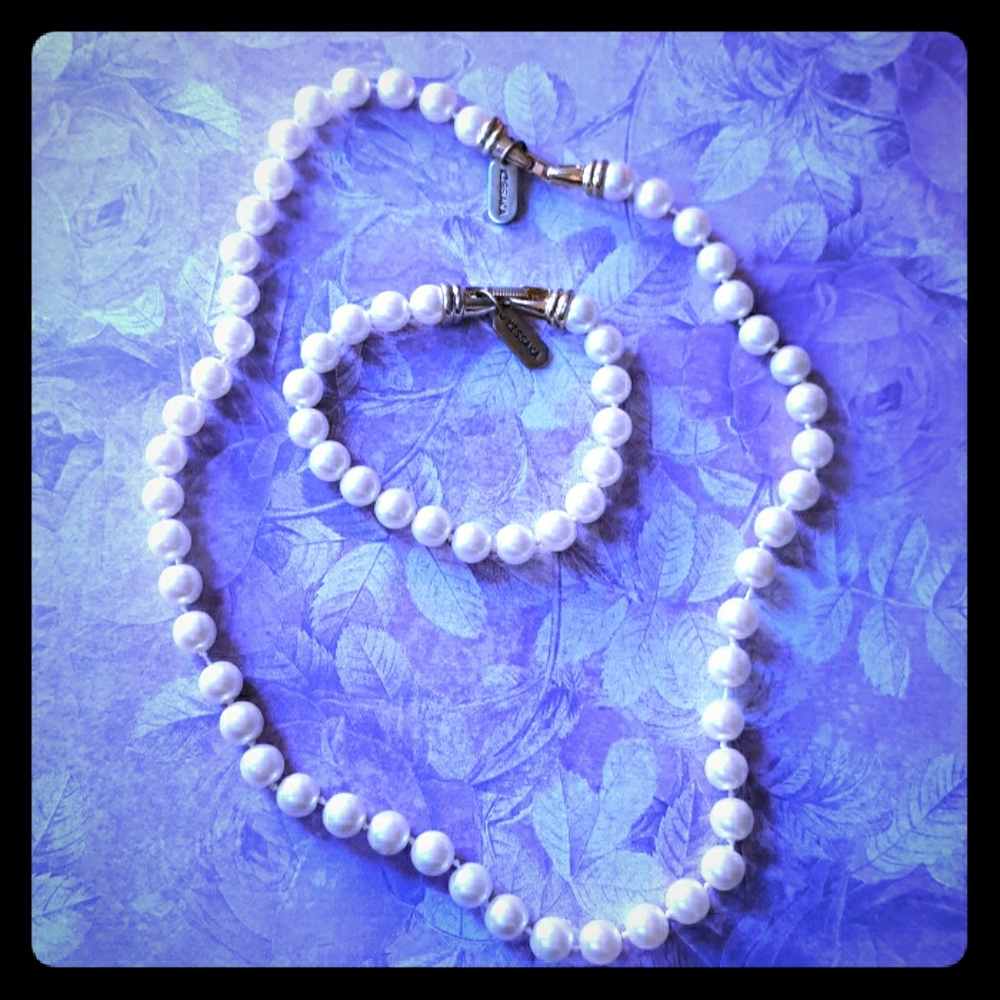 🥳Vtg KISSAKA Pearl Necklace and bracelet set